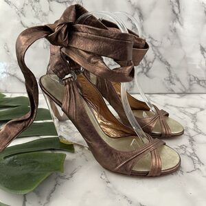 Giuseppe Zanotti Designs Lucite Clear Wedge Sandals Size 38 Bronze Leather Strap